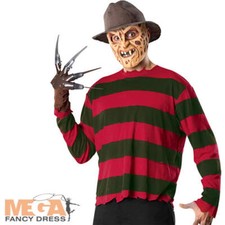 Freddy Krueger Shirt + Mask  Fancy Dress Halloween Horror Men's Costume Outfit