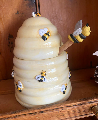 Ceramic beehive honey pot - honey, pot/jar