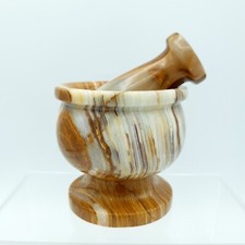 Onyx Pestle and Mortar Small - Brown & Cream streaks 895g Herb Spice grinder