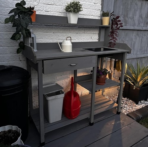 Grey wooden potting - grey, bench