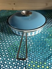 Vintage Catherine Holm Turquoise Lotus Enamel Frying Pan Skillet & Lid