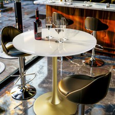 Marble Round Dining Table Cocktail Tulip Table Sturdy Gold Metal Pole Support UK