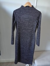Next Petite Grey Black Stripe Fitted Midi Dress With Cut Out Back Detail Size 12