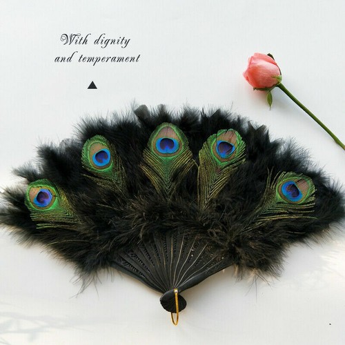 Peacock feather folding fan - feather,