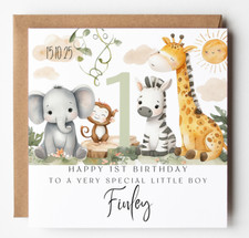 Boys safari 1st birthday card - 1st,