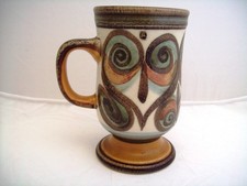 Heavy Langley Pottery Tankard, abstract design, Earthenware,  1970's. Good cond.