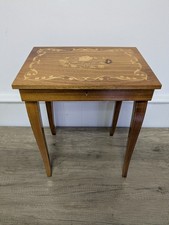 Vintage Italian Wood Inlaid  Musical Side Table Lidded Sewing Box  - See Video