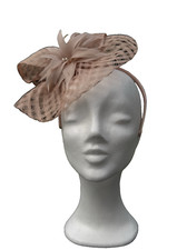 PHASE EIGHT FASCINATOR PINK CHECK MESH BOW- FEATHER FLOWER DETAIL ASCOT WEDDING