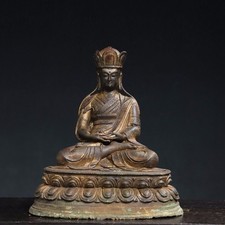 11" China Antique Tibetan Buddhism temple Bronze gilt Tsongkhapa Buddha statue