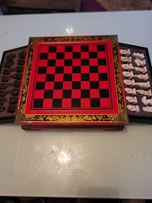 Antique Chinese Terracotta Warriors Chess Set and Board with Sliding Draws New.