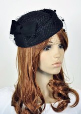 Bow & Lace 100% Wool Elegant Lady Women Dress Formal Church Hat Fedora Cap Black