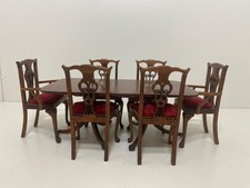 ARTISAN CHIPPENDALE DINING TABLE & CHAIRS COLLECTORS GEORGIAN DOLLS HOUSE
