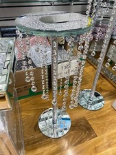 Crush Diamond 60cm Silver Mirrored Side Table Modern Glass Stand Sparkle Crystal