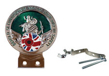 Remembrance Poppy British Flag Green St Christopher Car Badge with Fixings