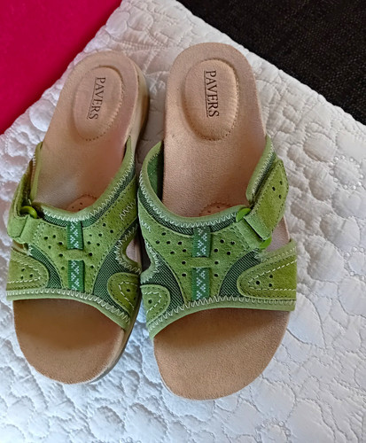 Pavers green suede - suede, slip-on