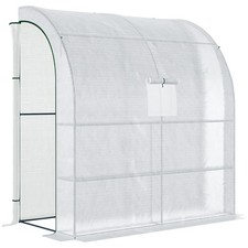 Outsunny Walk-In Lean to Wall Greenhouse w/Window&Door 200Lx 100W x 215Hcm White
