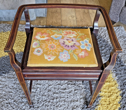 Inlaid mahogany piano - inlaid, stool