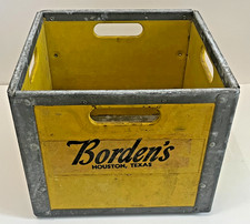 BORDEN'S Houston Texas 1960s Metal Glass Milk Bottle Crate Rustic Collectible