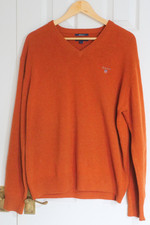 Gant Men's Lambs Wool  V Neck Pullover Jumper Orange Large