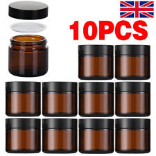 10x 60ml Empty Round Cosmetic Glass Jar Tinted Brown Lids Lotions Container