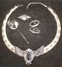 ERMANI BULATTI  Matching Necklace Earrings Stick Pin & Broach Egyptian Revival