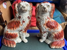 ANTIQUE VICTORIAN FIRESIDE STAFFORDSHIRE KING CHARLES SPANIEL FIGURINE PAIR VGC