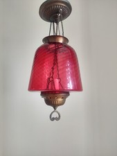 Antique Victorian Cranberry Ruby Red Glass Swirl Ceiling Mount Light Fixture