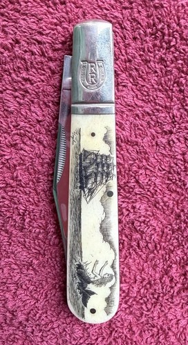 Rare scrimshaw carved knife - scrimshaw,