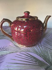 Sudlow's Burslem Vintage Gilt Teapot England. 1950s. Burgundy / Gold VGC