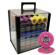 MRC POKER 1000pcs LAUREL CROWN CERAMIC POKER CHIPS SET ACRYLIC CASE CUSTOM BUILD