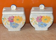 2 x Beswick Art Deco Floral Lidded Jam / Sugar Bowls 11.5 cms high