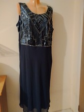 Joanna Hope Art Deco Style Sequin Top Navy Cocktail Dress Size 24 BNWT