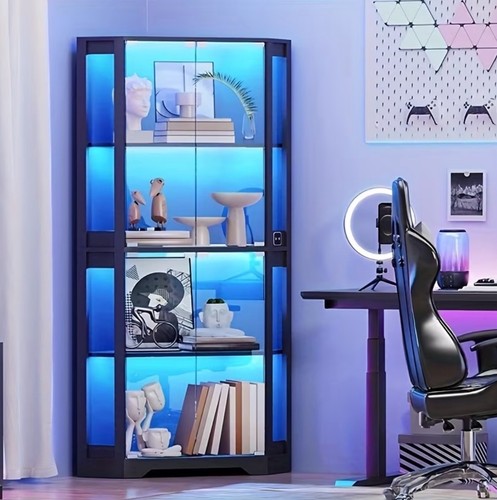 Modern lighted corner curio - corner,
