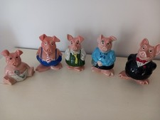 FULL SET 5 WADE NATWEST PIGS PIGGY BANKS & ORIGINAL STOPPERS 1980's - Mint Cond