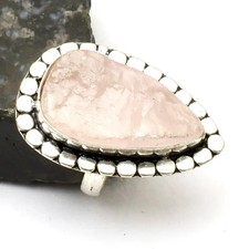 Rose Quartz Gemstone Handmade Ring Jewelry For Helloween US Size-8.25 AR 17199