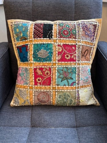 Indian patchwork cushion cover - cushion,