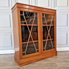 Antique Astral Glazed Glass Wooden Bookcase Shelves Display Cabinet Glass Door