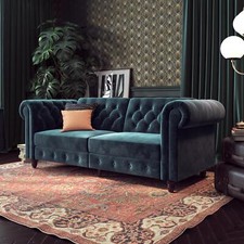 FELIX VINTAGE RETRO STYLE CHESTERFIELD SOFA BED - BLUE VELVET BY DOREL