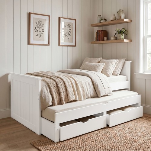Single bed white wooden - bed,