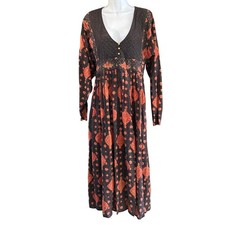 Anokhi Jaipur Bohemian Quilted Bodice Maxi Dress Dark Romantic Size 14 Festival