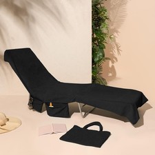 Sunbed Towels with Pockets, Black Large Beach Towel in a Bag Sun Lounger Holida