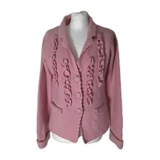 ODD MOLLY cardigan 80% wool womens Size 4 UK14 pink embroidered logo Fabulous 