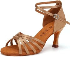 YKXLM Women's Latin Dance Shoes Satin Open Toe Ballroom Salsa UK 3 RRP£28.99