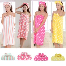 Women Bowknot Bath Robe Towel+Headband Shower Body Wrap Bathroom Bath Sleepwear