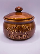 Vintage Thorntons Ceramic Special Toffee Jar With Lid, Brown Glazed Candy Jar