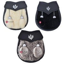 Kids Kilt Sporrans Boys Black Fur Leather/Child's Kilt Sporran Thistle Badge