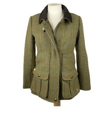 Joules Tweed Jacket Women's Green check Wool Blend Field Country Coat Size 10