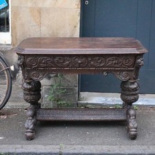 Antique C.1850 Hand-Carved Table with Mythical Sea Creatures – 97.5 x 69.5 x 57