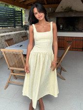 Zara Textured Flared Fitted Midi Dress Vanilla Yellow Size S M L 4813/323 New