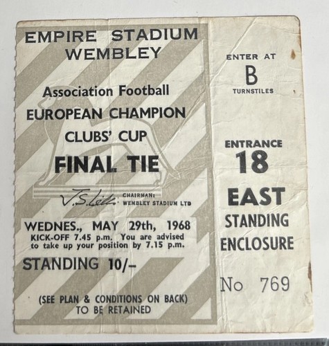 1968 european cup final ticket - 1968,